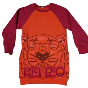 Kenzo Tiger Sweatshirt Tunic Dress Girls 5 Years Long Sleeves Cotton Pockets Red